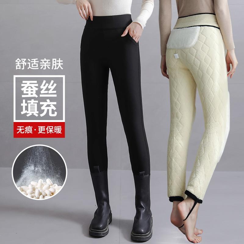 Extra Thick Lamb Wool Knee Pads Thermal Pants Women's Outer Wear Fleece Thickened Leggings Extra Thick Silk Cotton Pants