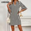 Летнее женское платье трапециевидной формы в полоску, миди с расклешенными рукавами, свободная короткая юбка, платья-юбки