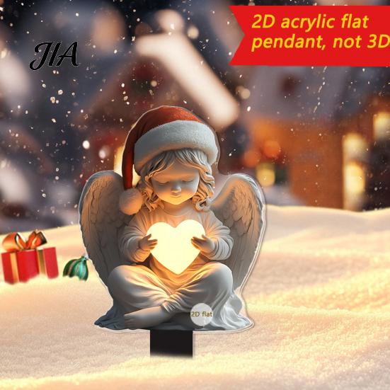 Waterproof Acrylic Snowman Yard Signs Christmas Angel Garden Stake, Snowy Cottage Sign, 2D Flat Winter Wonderland Stakes Santa Ornament for
