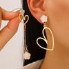 Europe and America Metal Peach Heart Hollow Pendant Earrings for Women Minimalist Drip Oil Flower Asymmetrical Earrings Zircon
