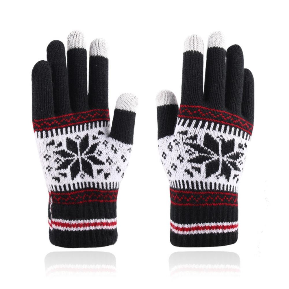 Knitted Snowflake Winter Knitted Gloves Thickened Skiing Gloves Full Finger Mittens Winter