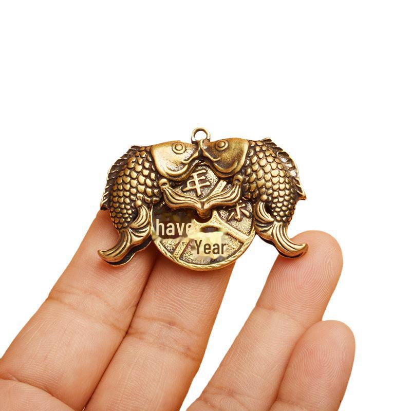 Brass Dragon Boat Keychain with Peace & Luck and Peanut Apple Pendant