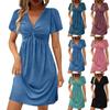 2025 Новое женское платье Модное платье с V-образным вырезом и коротким рукавом, витое, однотонное платье