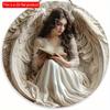 1pc 2d Flat Angel Theme Wreath Sign - 20cm, Round Wooden Sign, Suitable for Home, Living Room, Cafe, Restaurant, Garage Decoration, Holiday Gift