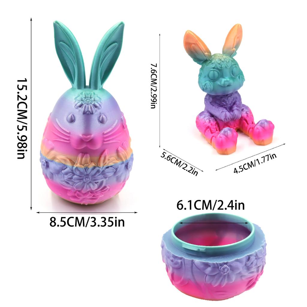 Cute 3D Printed Easter Rabbit Eggs with Mini Surprise Toys for Kids Birthdays Party Favors Gifts Christmas Goodies Filler