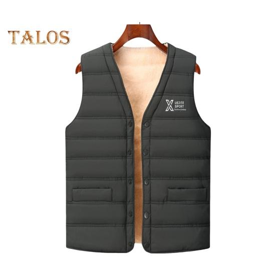 Мужской терможилет с V-образным вырезом, без рукавов, на бархатной подкладке, хлопковый жилет с карманами, однотонный, однобортный, ветрозащитный, теплый, с низом, жилет, куртка