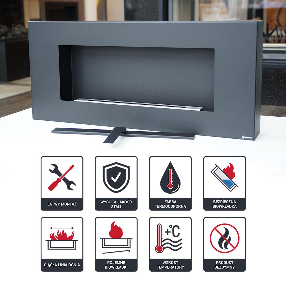 Wall Mounted Bioethanol Fireplace DELTA FLAT Black TÜV