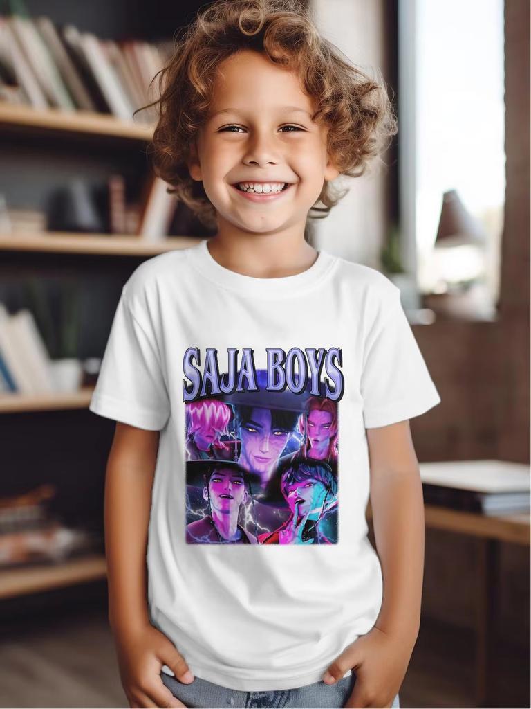Vintage Saja Boys K-kPop Demon Hunters Print T-Shirt Anime Short Sleeve Tee Summer Girl Boy Shirt Casual Tops Crewneck Clothing