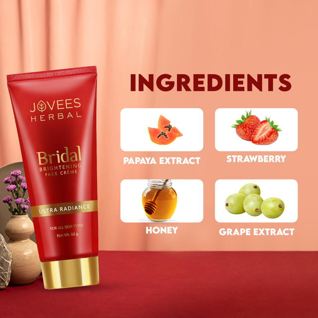 Jovees Herbal Bridal Face Creme 60gm | Natural Glow Daily Moisturizer For Radiance Hydrated Bright Smooth Skin | Ultra Light Cream For All Skin Types