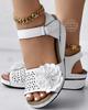 Sandals Women Hollow Out Floral Pattern Ankle Strap Wedge Thick Sole Floral Sandals Non Slip Lightweight Shoes Footwear