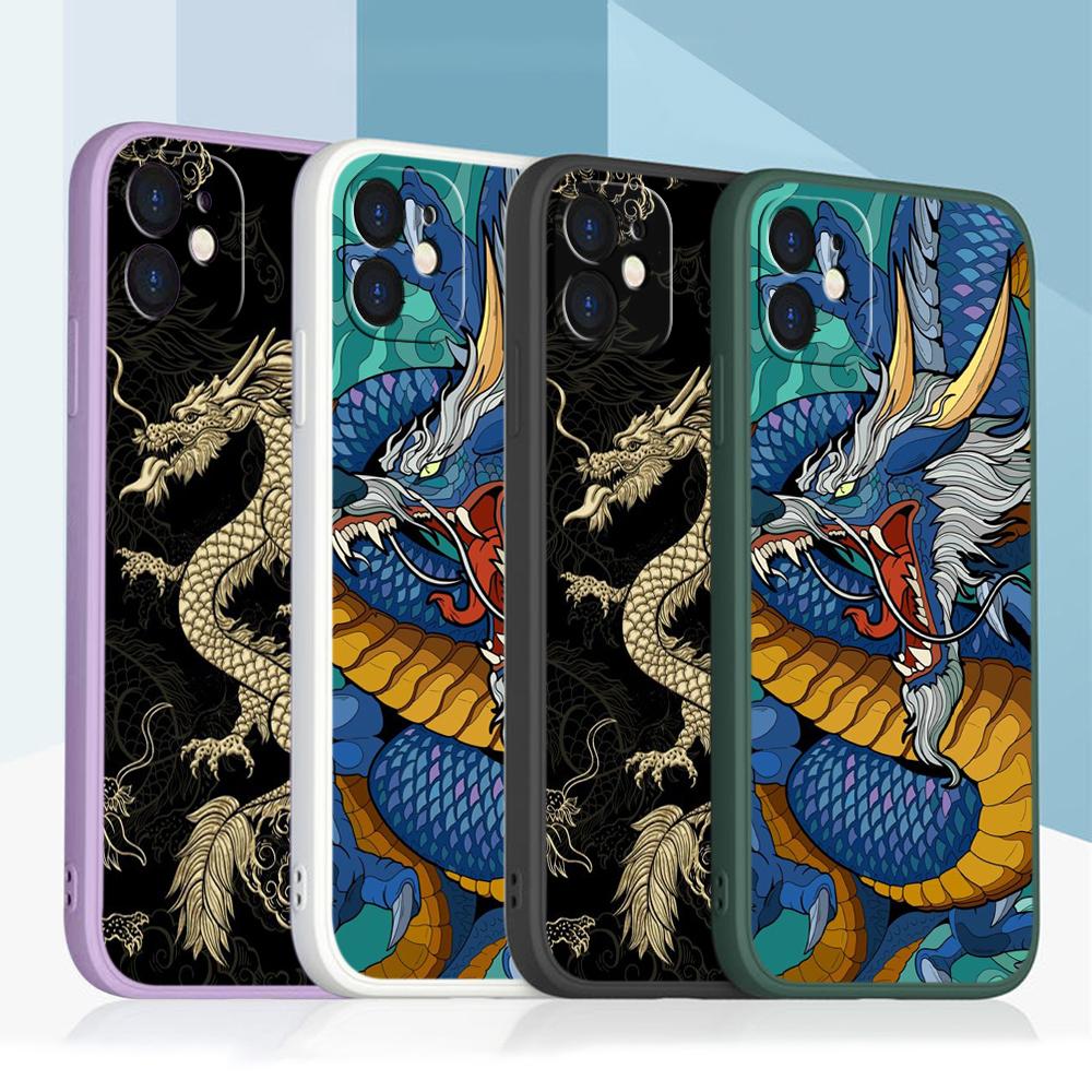 N81 Dragon design art с ремешком, силиконовые чехлы для телефонов с прямыми краями для Xiaomi Poco X5 F6 Redmi Note 13 Pro 12C Realme C55, противоударный чехол Huawei