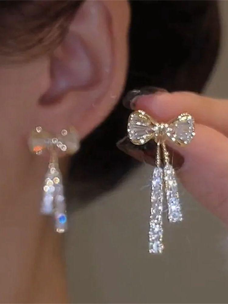 Fashion Bow Crystal Zircon Earrings For Women Trendy Party Jewelry Ear Accessories Valentine's Day Gift