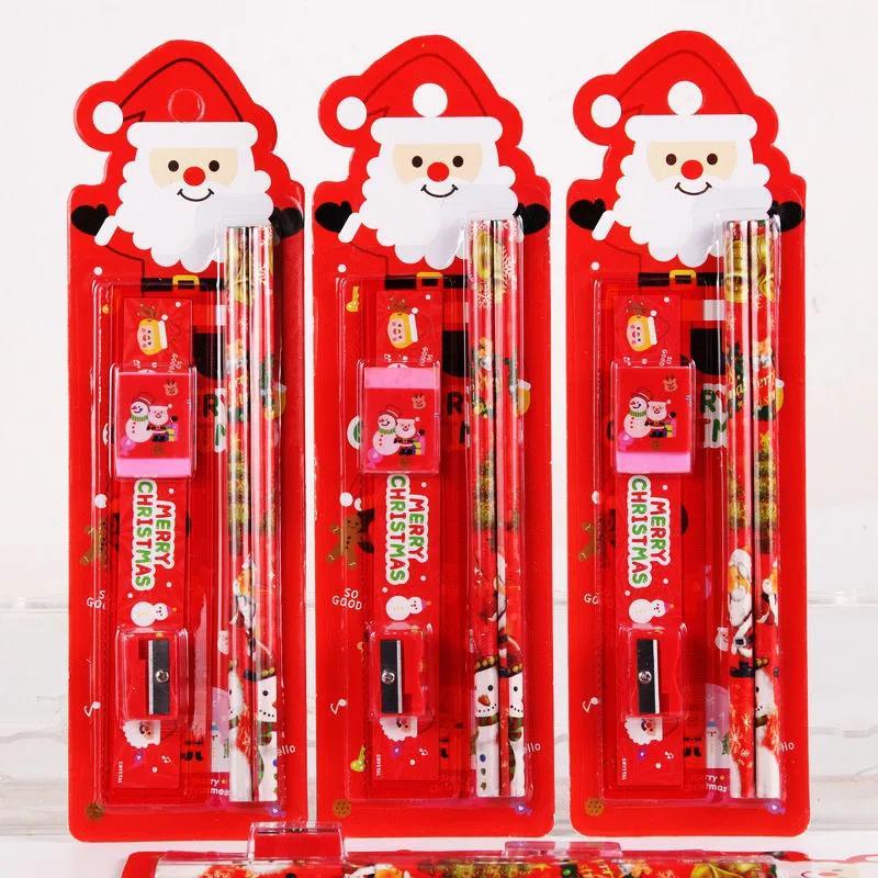 5pcs/set Drawing Pencil Cartoon Christmas Gift Stationery Set Multipurpose Kids Writing Tools for Student School Art Supplies