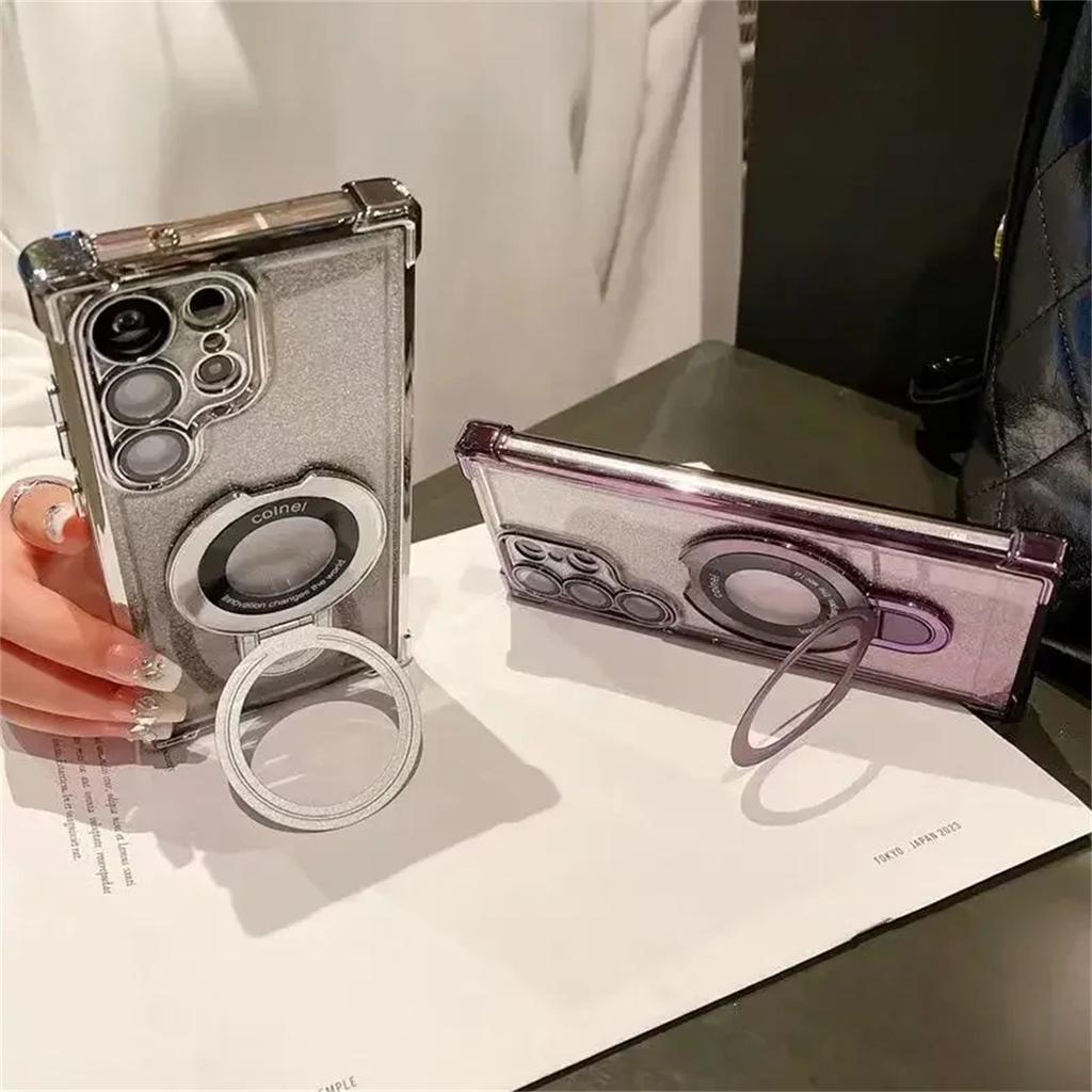 Plating Airbag Gradient Case For Samsung Galaxy S25 S24 S23 S22 S20 S21 Fe Plus Ultra Lens Protection Magnetic Holder Cover For For A24 A55 5G A53 A54