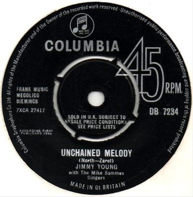 7-дюймовая пластинка ДЖИММИ ЯНГ (5), МАЙК САММЕС ПЕВЕЦ - Unchained Melody  DB7234 Columbia 1964 Великобритания Поп Б/У