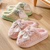 Bow Tie Stepping Shit Feeling Warm Slippers, Female Autumn and Winter Thick Bottom, Non-slip Indoor, Household Plush, Warm Shoes