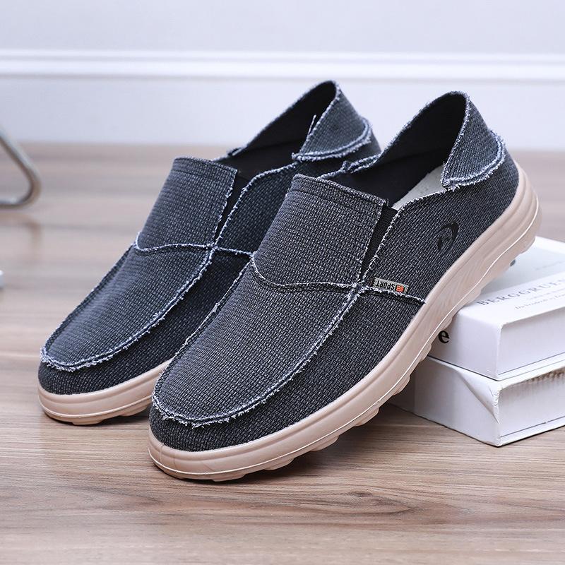 Весенние мужские повседневные парусиновые туфли без застежек, дышащие, легкие, двухцелевые, ленивые, одинарные туфли, удобные, с плоской подошвой