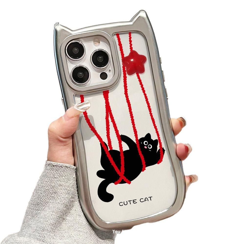 Милый маленький черный котенок. Чехол для мобильного телефона Apple 16, защитный чехол для iPhone 15, гальванизированный чехол для iPhone 14 с большим отверстием, мягкий чехол для iPhone 13 Pro.