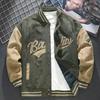 Men's Retro Suede Baseball Jacket - Embroidered Pilot Style for Autumn and Winter