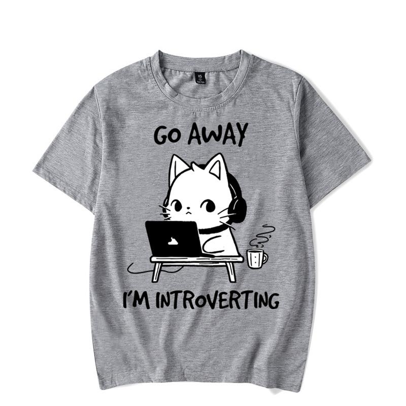 Футболки с графикой Go Away I'm Introverting, футболка с забавным котом, геймером, игровая футболка, топы, модные футболки в стиле Харадзюку, женские и мужские футболки