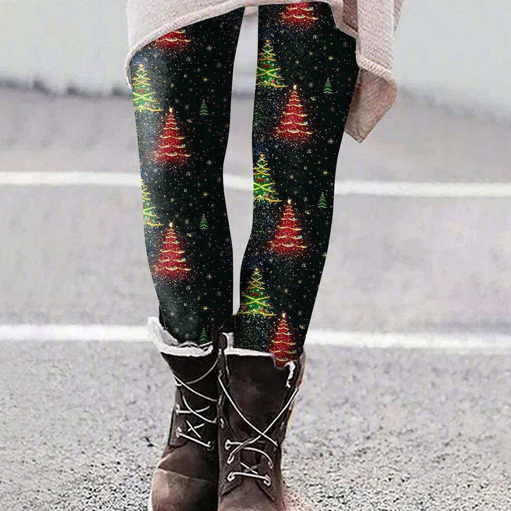 Women's Casual Outdoor Christmas Pattern Slim Fitting Elastic Yoga Pants Cropped Pants