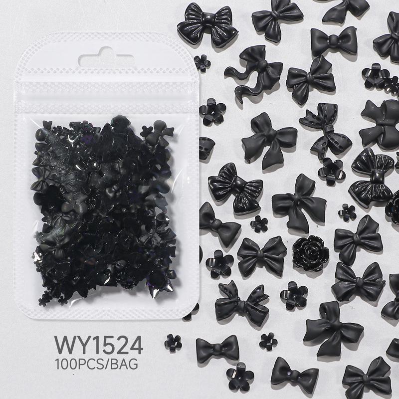 100 шт., 3D смола, розовый, фиолетовый, подвеска для ногтей, цветы, сердце, медведь, смешанное украшение для дизайна ногтей, Kawaii, розовая лента, бант, сделай сам, часть для ногтей