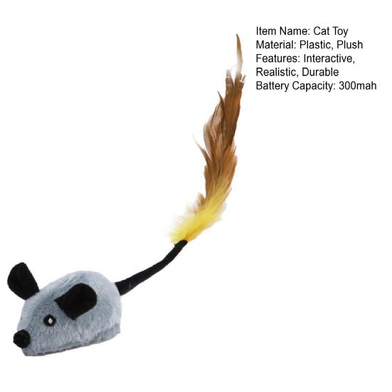 Cat Toy Rechargeable LED Interactive Simulation Mouse Toy Realistic Moving Mouse with Feather