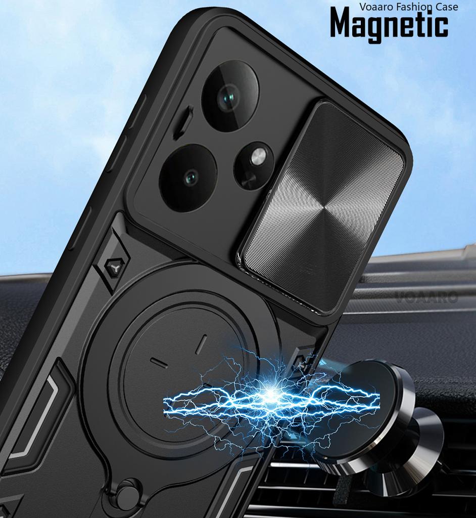 Чехол-книжка Slide Lens Armor для OPPO Realme GT7 Чехол для Realme GT 7 Pro 6T Neo6 SE 5G Чехол Магнитный держатель-кольцо Полное покрытие