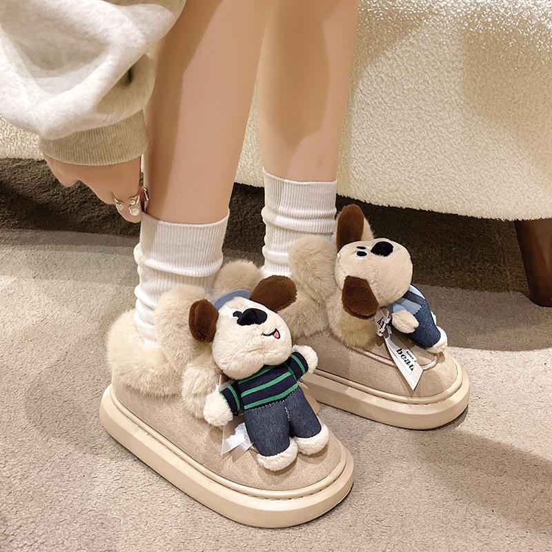 Ботинки женские милые мультяшные плюшевые хлопковые ботинки на осень и зиму 2024 года новые повседневные плюшевые зимние ботинки на толстой подошве женская обувь