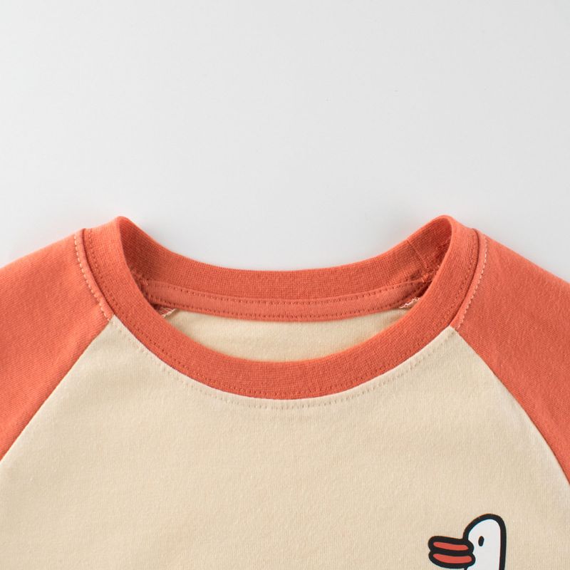 Clothing Boys and Girls Long-Sleeved T-Shirt Tops Spring and Autum Kidsren's Duck Bottoming Shirts Medium and Large Kidsren's Pure Cotton Clothes