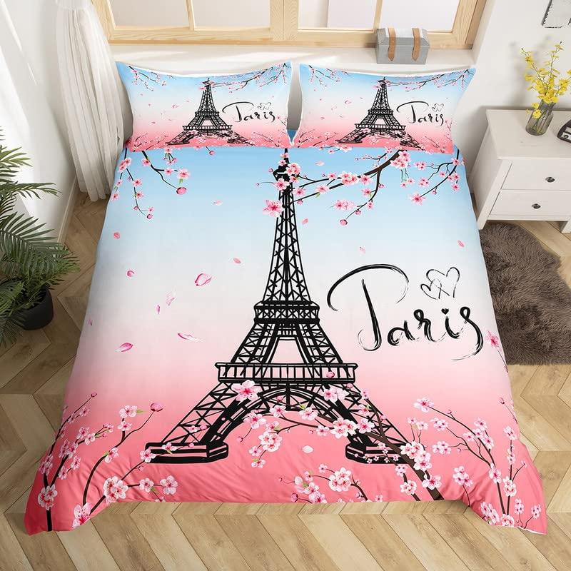 Paris Eiffel Tower Bedding Set Historical Scenery Duvet Cover Famous City Scene Comforter Cover Modern Cityscape Quilt Cover