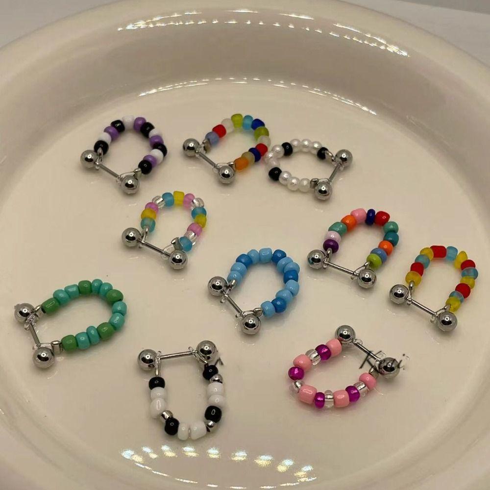 Girls Fashion Design Sweet Retro Ear Bone Stud Women Jewelry Colorful Bead Korean Style Earring