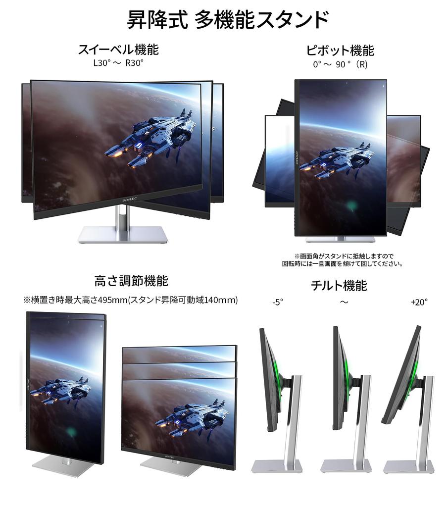 JAPANNEXT Gaming Monitor 500Hz 1ms Full HD 1920x1080 Resolution IPS Panel Display Light Angle 24.5-inch (KVM/HDMI/DisplayPort/Type-C/Height