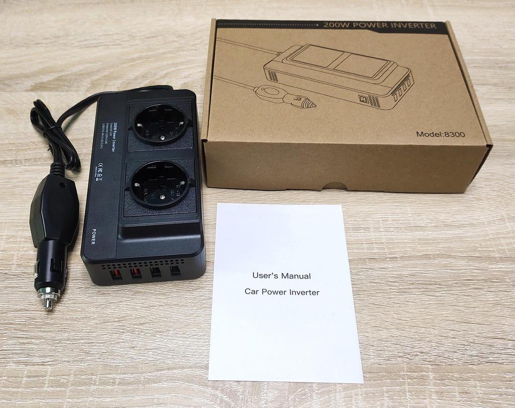 200W 12V Car Power Inverter with 2 Sockets & 4 USB Ports for Mobile Charging