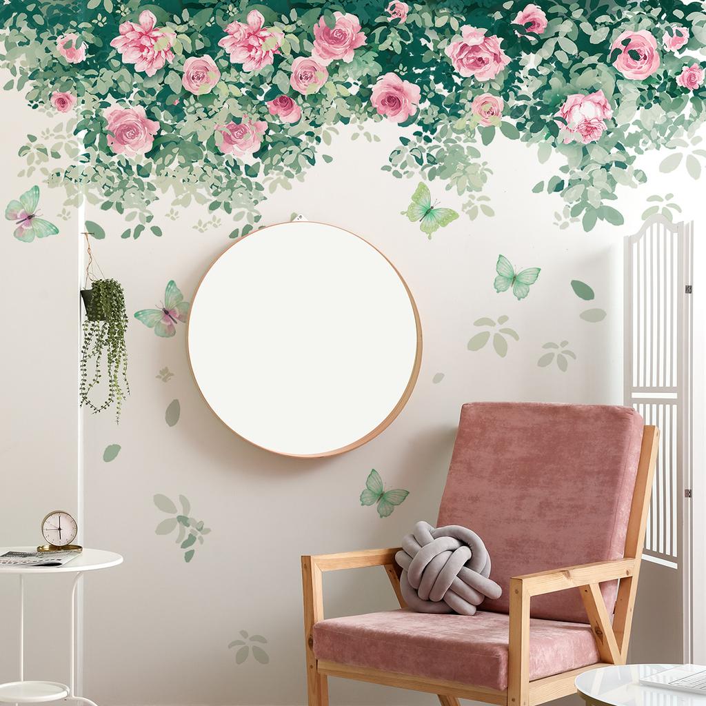 Colorful Flower Pendant Lamp Bird Wall Sticker For Bedroom Living Room Entrance Home Background Decoration Self-adhesive 29*22CM