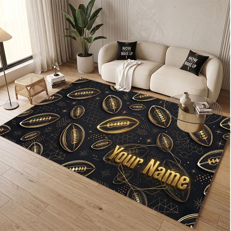 American Football Theme Soft Crystal Velvet Rug Custom Name & Text Print Non Slip Floor Rug for Bedroom Living Room