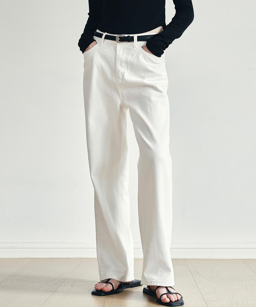 LOEIL Standard Cotton Wide Denim Pants - Ivory