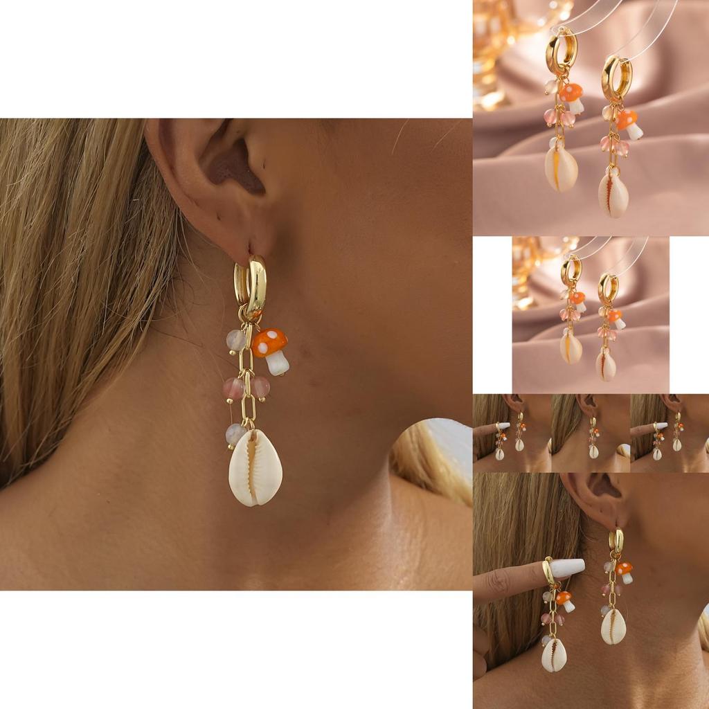Modern Shell Mushroom Earrings For Women Gold-plated Natural Stone Jewelry