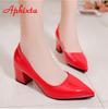 Fashion Aphixta 5cm Square Heels Patent Leather Red Pumps Shoes Woman Classics Pointed Toe Dress Official Pumps Party Plus Size 49 50