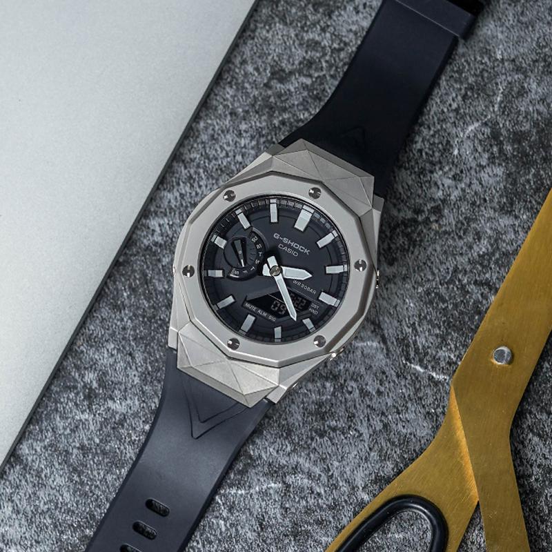 Casio Мужские часы с двойным дисплеем (жидкокристаллический/аналоговый) Серия Черные часы GA-2100-1A-
