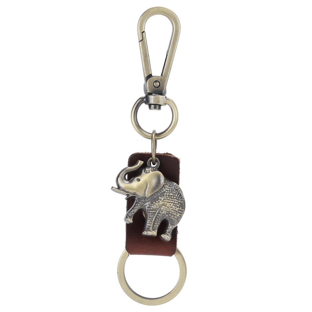 2Pcs Key Chains Elephant Shape Metal Cowhide Car Keychain Retro Leather Pendant GiftsBrown