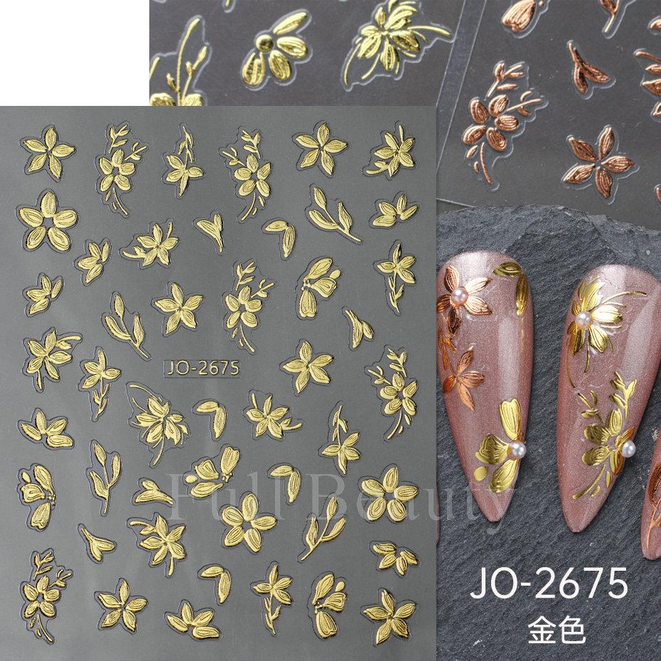 Nail Art Stickers, Imitation Hand-Painted Golden Branches, Jade Leaves, Bronzing Flowers, Flower Petals, Adhesive Nail Stickers