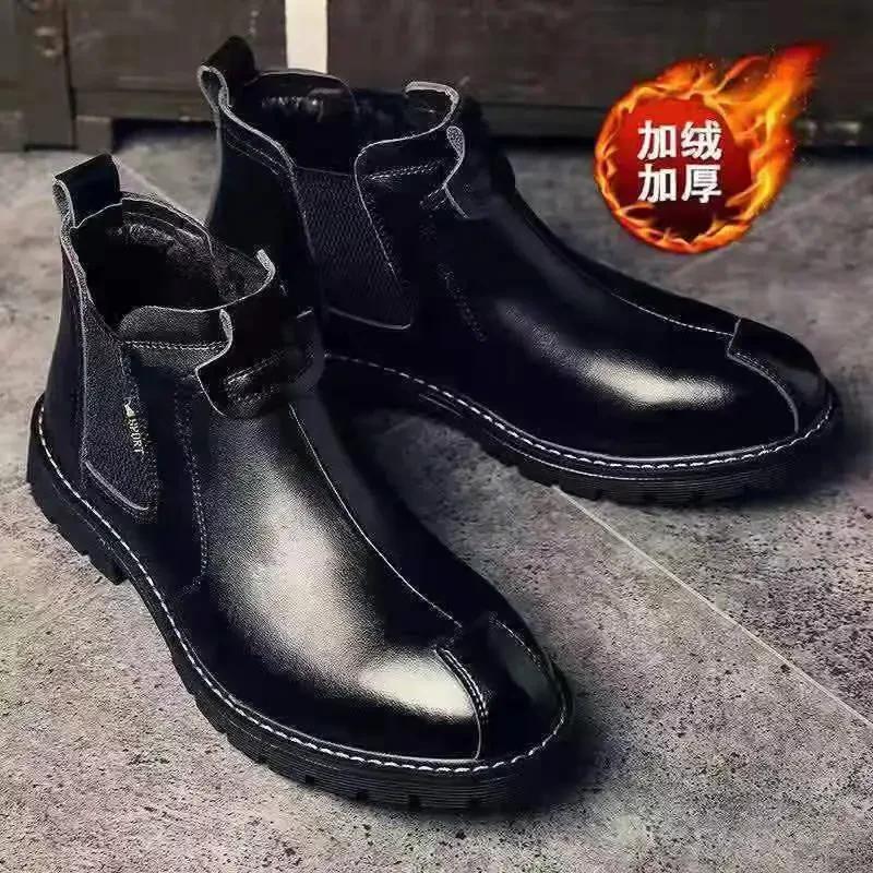 Fashion High Quality Retro Men Ankle Boots British Chelsea Business Casual Leather Shoes Fashion Comfortbale Thick Sole Work Boots Botas