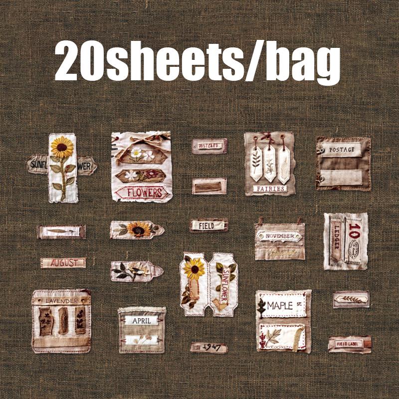 20 Sheets Vintage Fabric Theme Sticker Pack For DIY Scrapbooking Guitar Phone Case Notebook Decoration Craft Supplies