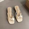 Элегантные модные шлепанцы с квадратным носком и тонким каблуком, женские, весна-лето 2025, с бантом, темпераментные, универсальные, крутые полушлепанцы, тренд