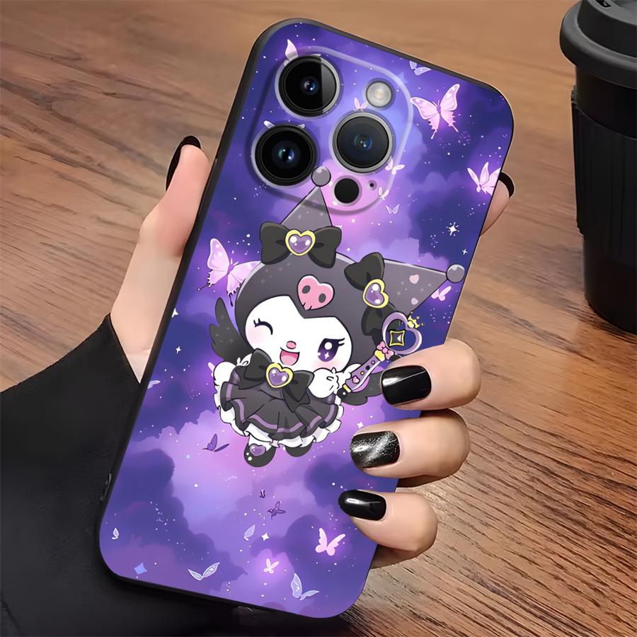 Милый чехол Sanrio Kuromi для iPhone XR 17Air 7 8 13 12 11 17 Pro Max 15 16 14 Plus XS Max Черный Мягкий чехол для телефона