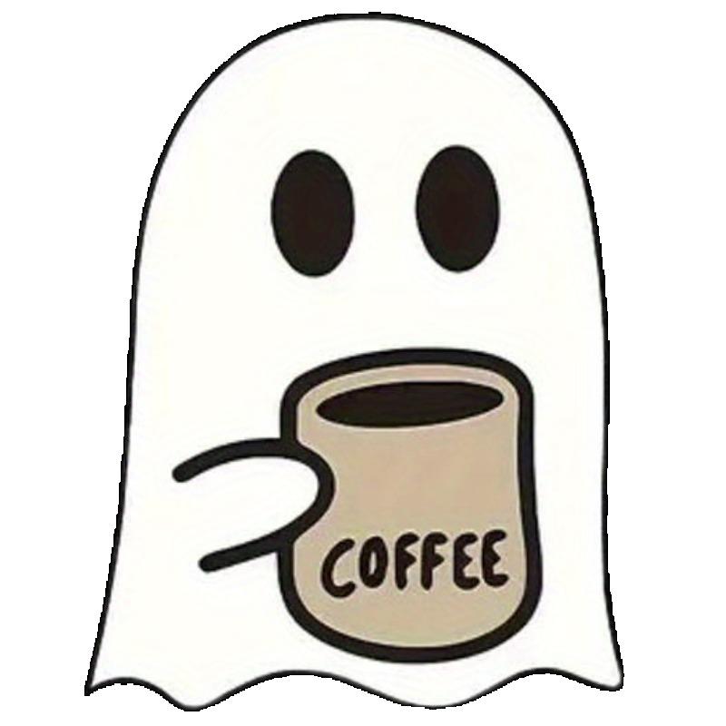 Футболка оверсайз черная с принтом привидения, держащего чашку кофе, повседневная