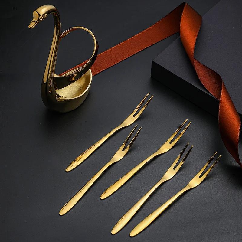 304 Stainless Steel Swan Dinnerware Set Gold Fruit Dessert Cutlery Set for Swan Base Holder Silver Leaf Forks Portable Teaspoon
