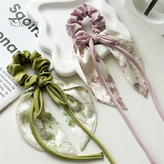 Атласные резинки для волос для женщин и девочек, держатель для хвоста, эластичная длинная лента, декор в виде банта, длинная вьющаяся тонкая повязка для волос, аксессуары для волос