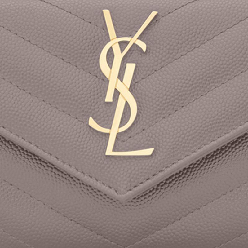 Saint Laurent Ysl Cassandre Металлическая Буквенная Логотип Короткий Кошелек-Конверт из Кожи на Кнопке-Застежке Женский Кошелек Серый 414404-BOW0J-1202
